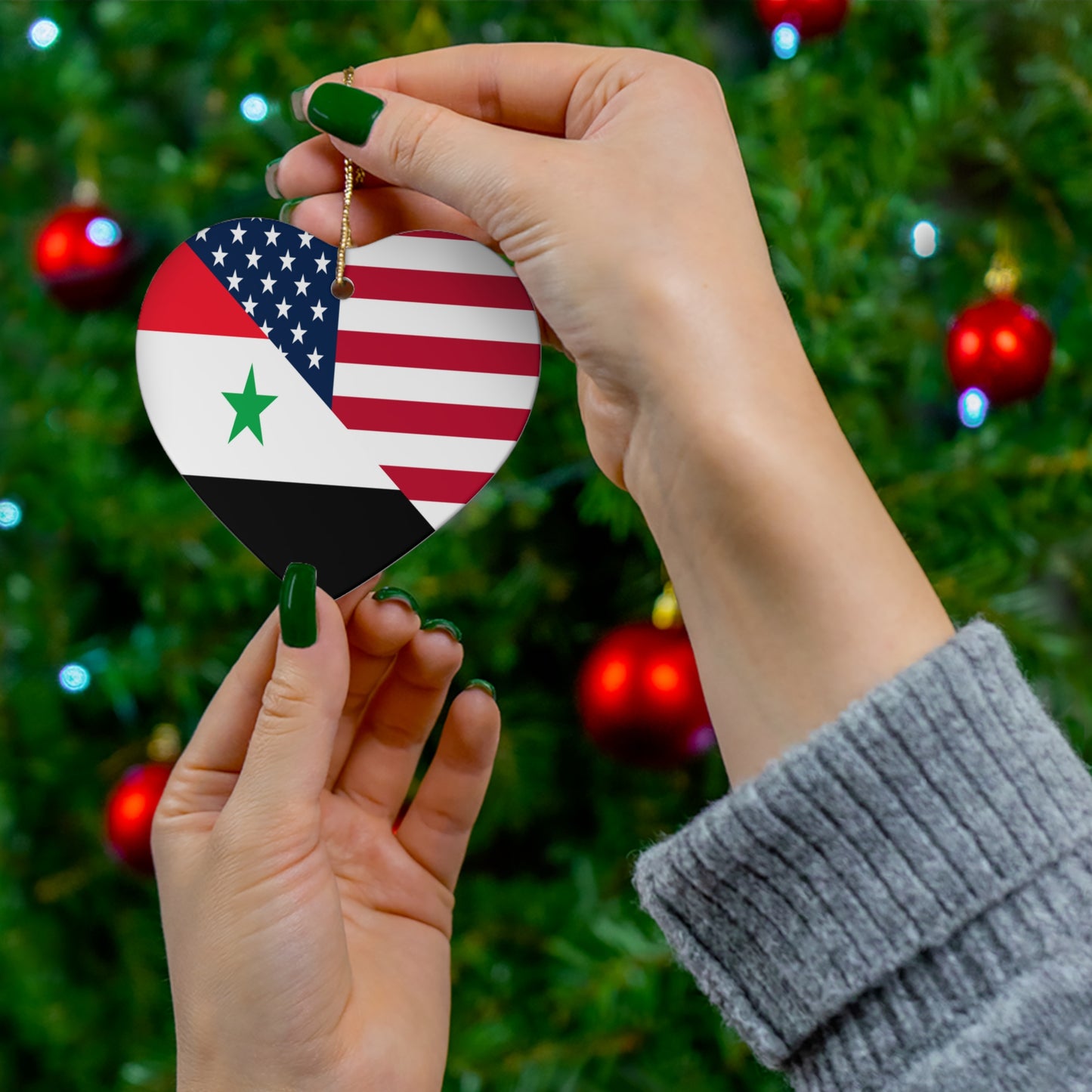 Syrian American Flag Half Syria USA Ceramic Ornament | Christmas Tree Ornaments