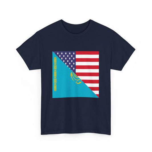 Kazakhstan American Flag T-Shirt | Unisex Kazakhs USA Men Women Tee