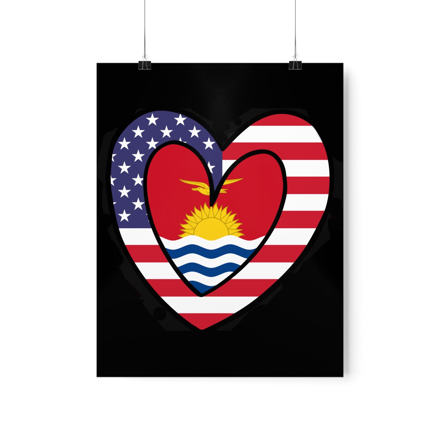 Kiribati American Heart Valentines Day Wedding Gift Half Micronesian USA Flag Premium Matte Poster