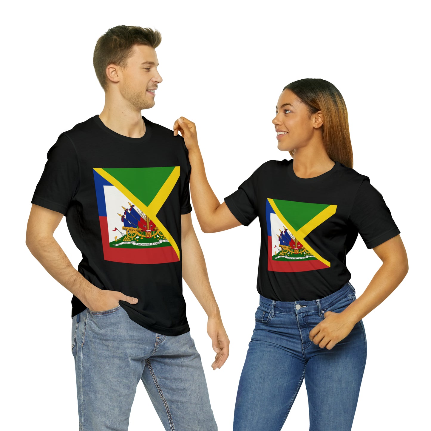 Half Haitian Jamaican Flag Tee | Haiti Jamaica Men Women Shirt