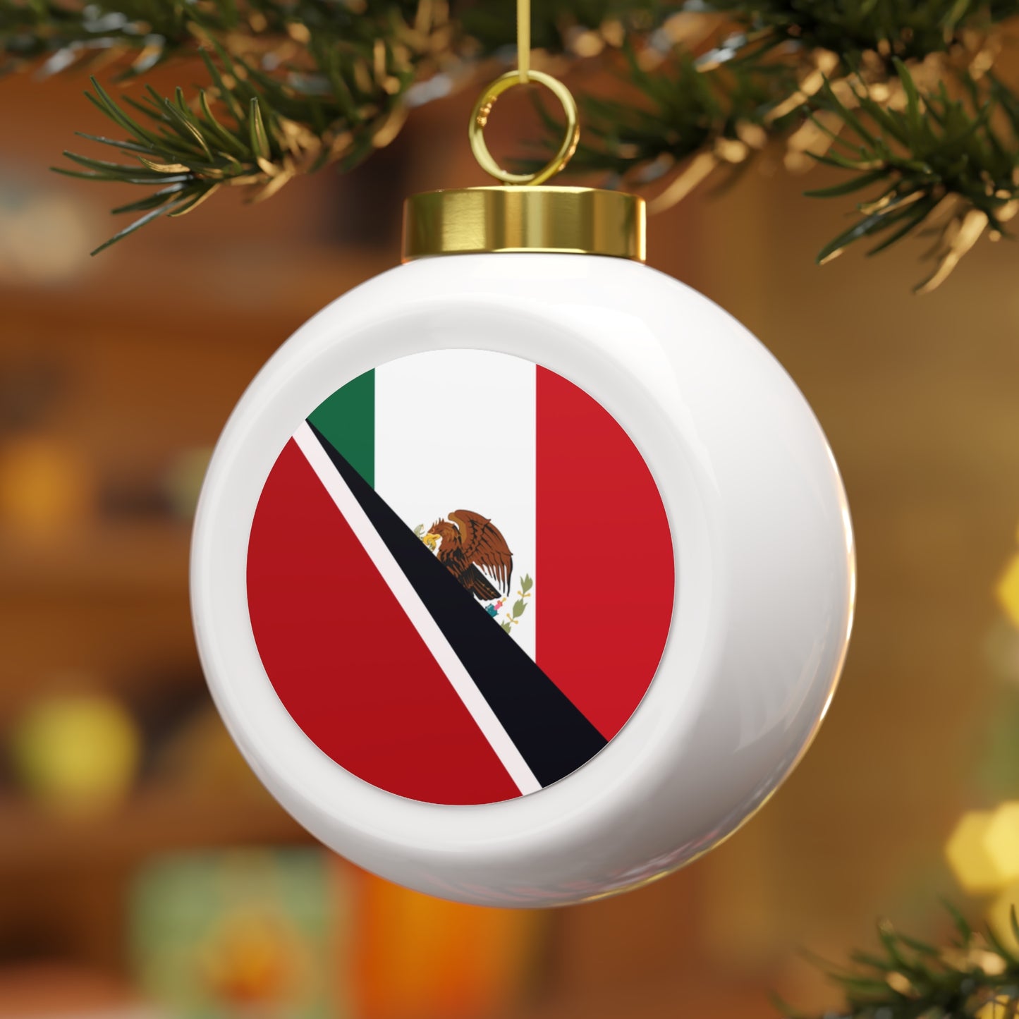 Trini Mexican Flag Half Trinidad Tobago Mexico Christmas Tree Ball Ornament