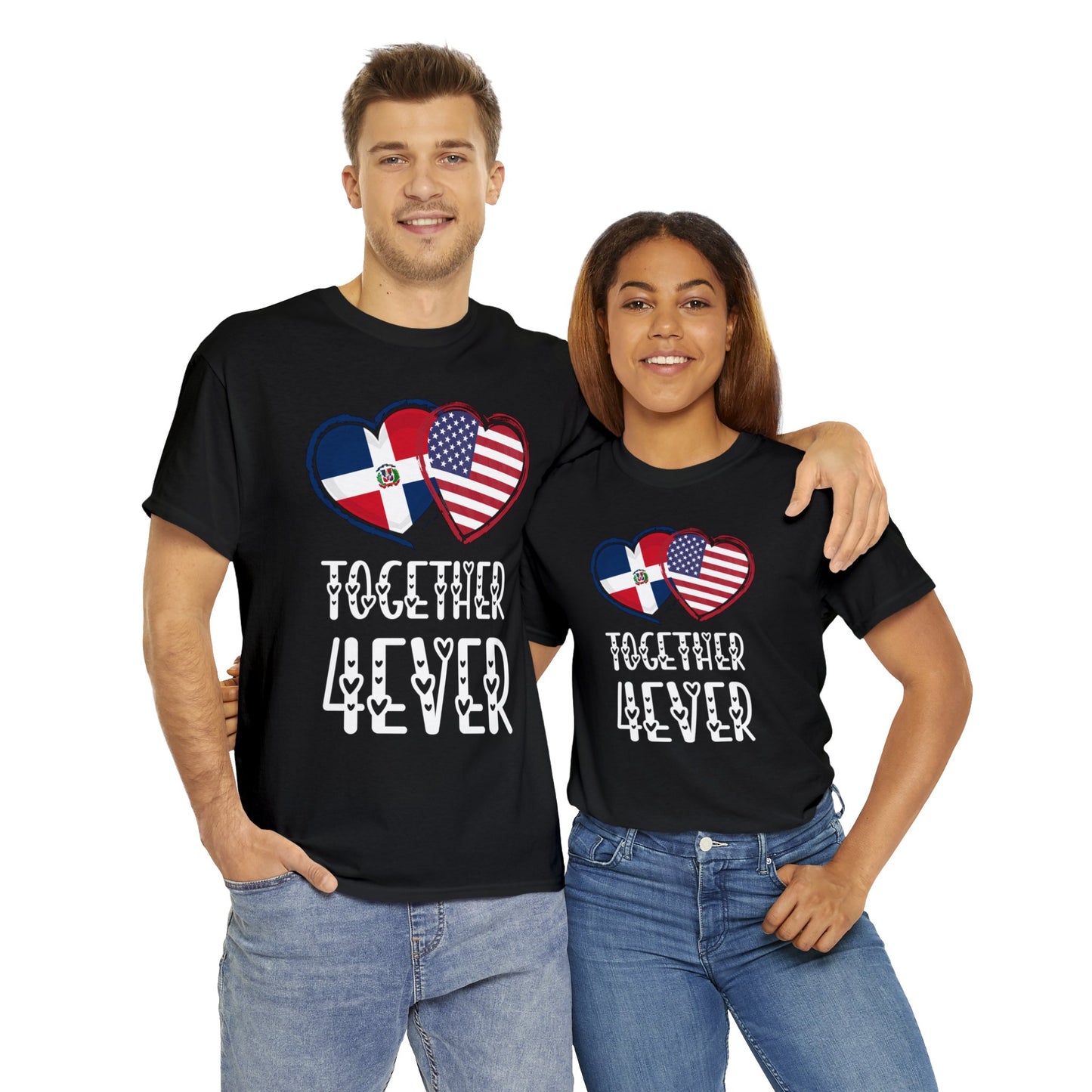 Dominican Republic USA Valentines Gift Flag Heart Dominican American Together 4ever T-Shirt | Unisex Tee Shirt