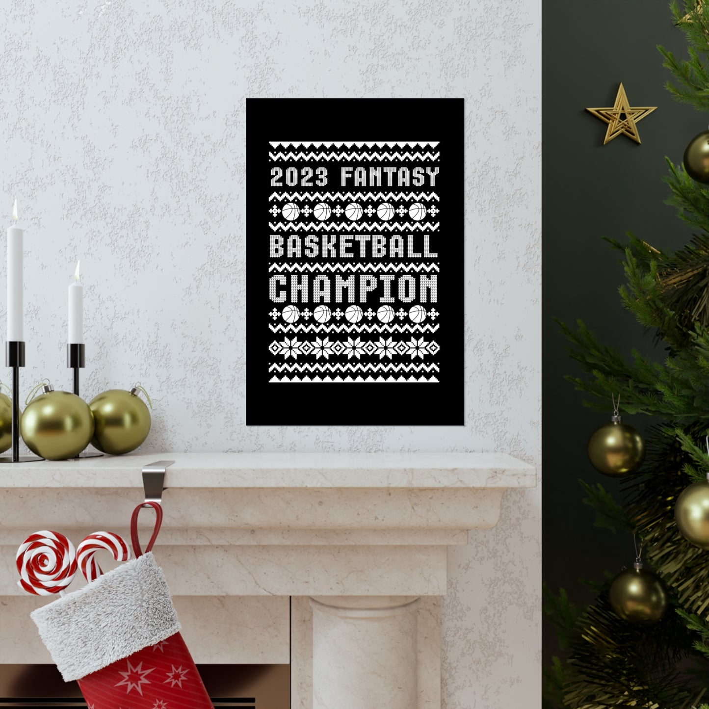 2023 Fantasy Basketball Champion Ugly Holiday Christmas Champ Premium Matte Poster