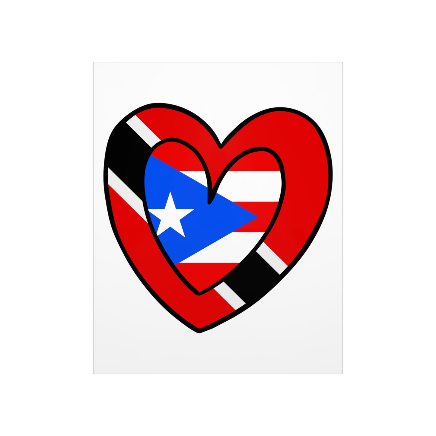 Puerto Rican Trini Heart Valentines Day Gift Half PR Trinidad Flag Premium Matte Poster