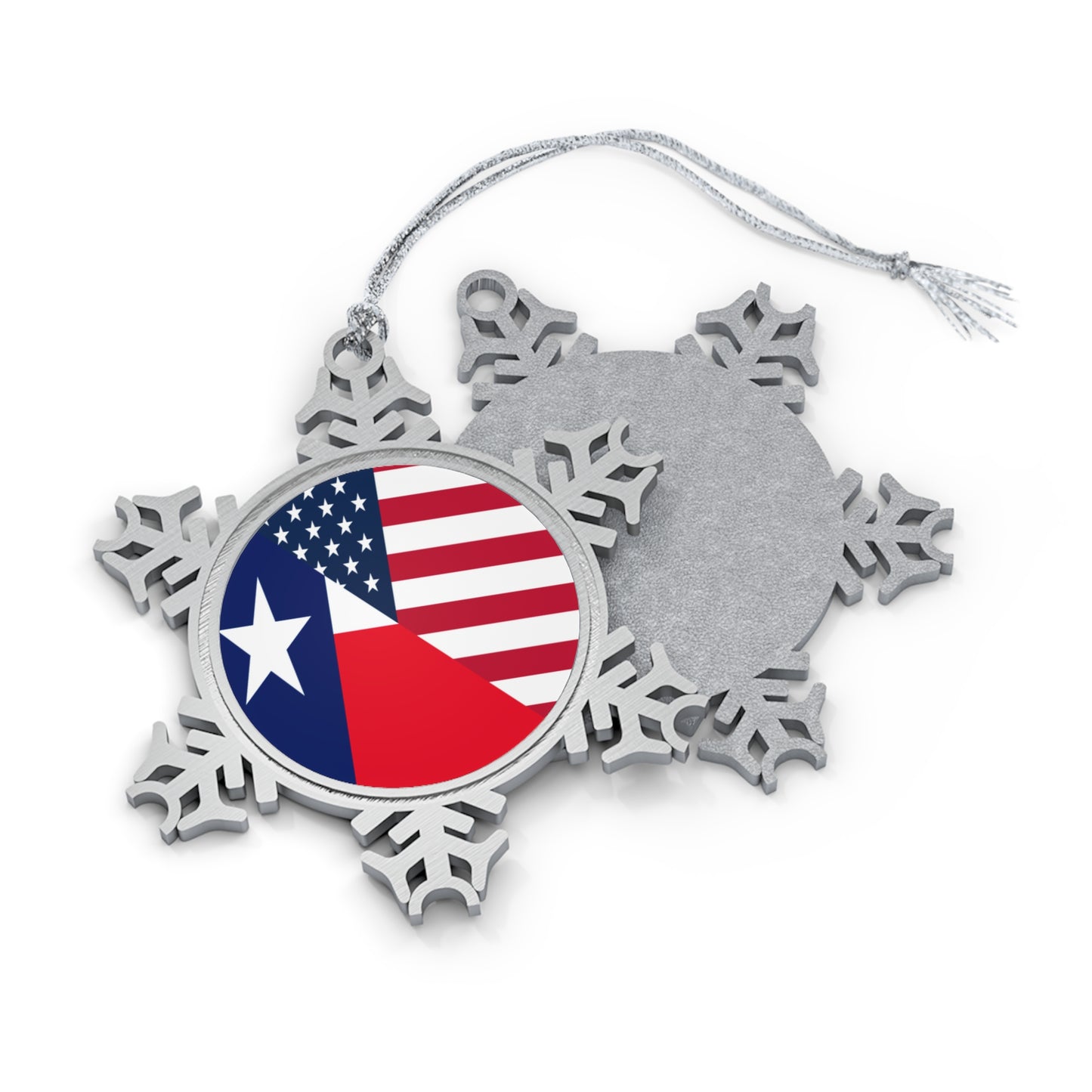 American Texan Flag USA Texas Pewter Snowflake Ornament