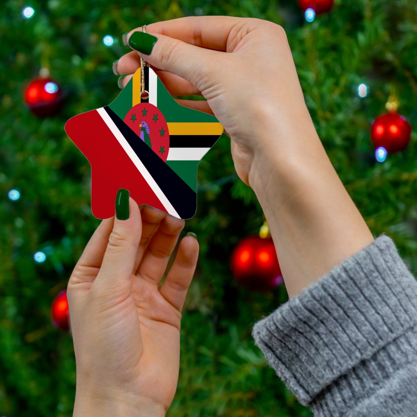 Trinidad Dominica Flag Trini Tobago Ceramic Ornament | Christmas Tree Ornaments