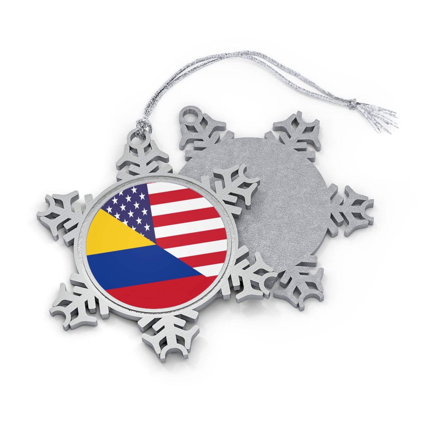 Colombian American Flag Colombia USA Pewter Snowflake Ornament