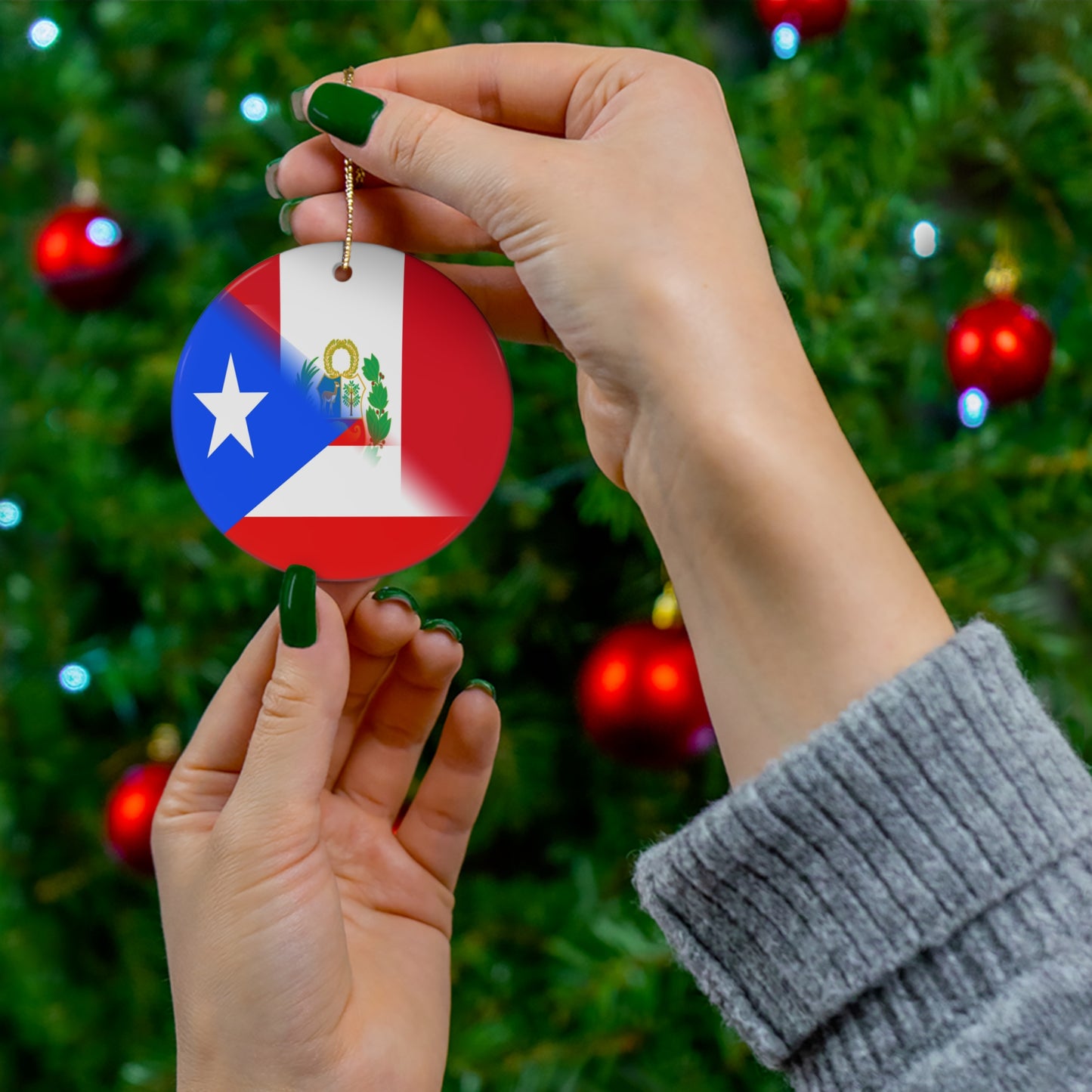 Puerto Rican Peruvian Flag PR Peru Ceramic Ornament | Christmas Tree Ornaments