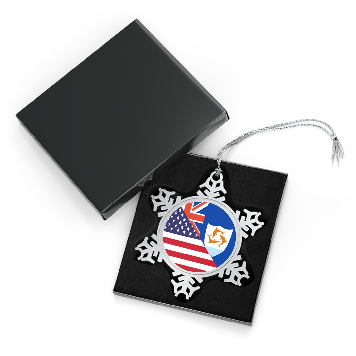 Anguillan American Flag Anguilla USA Pewter Snowflake Ornament