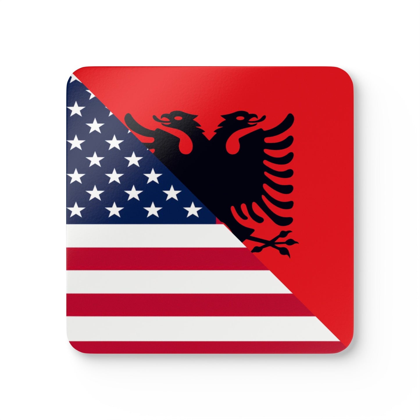Albanian American Flag Albania USA Corkwood Coaster Set