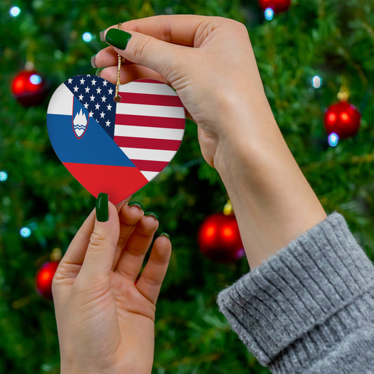 Slovenia American Flag Half Slovenian USA Ceramic Ornament | Christmas Tree Ornaments