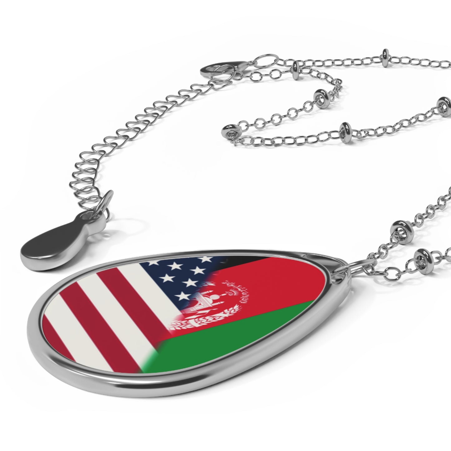 Afghanistan USA Flag | Half Afghan American Oval Necklace One Size