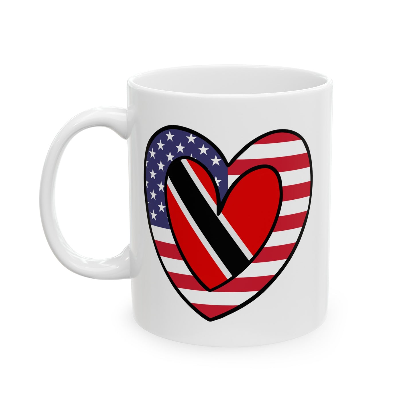 Trinidad Tobago American Heart Valentines Day Gift Half Trini USA Flag Ceramic Mug 11oz, 15oz Cup