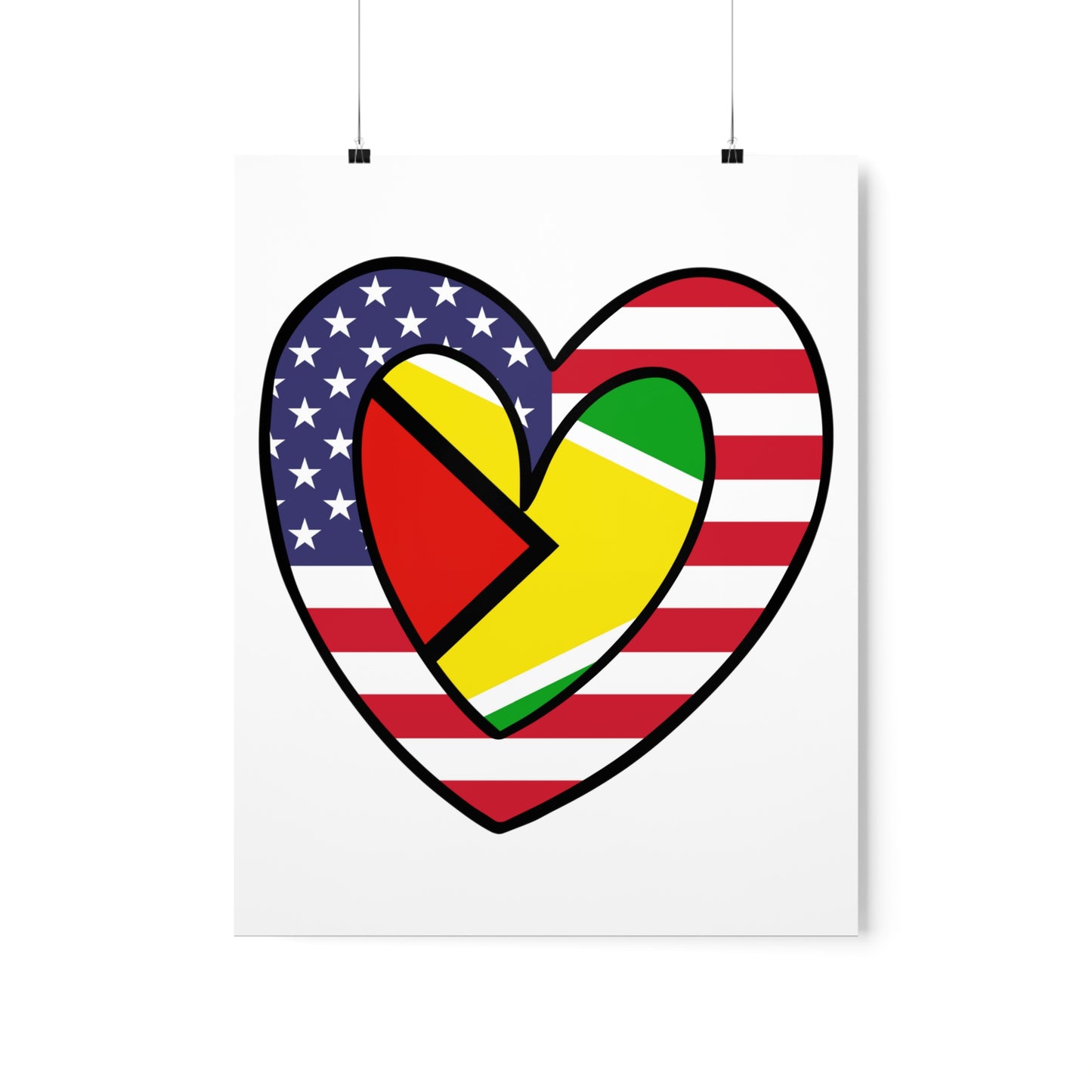 Guyanese American Heart Valentines Day Gift Half Guyana USA Flag Premium Matte Poster