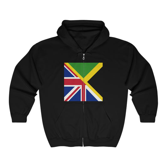 English Jamaican Flag | Half Jamaica England Flag Zip Hoodie | Hooded Sweatshirt