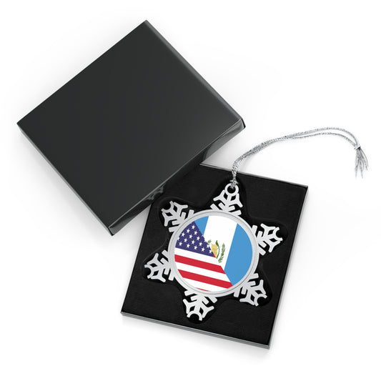 Guatemalan American Flag Half Guatemala USA Pewter Snowflake Ornament