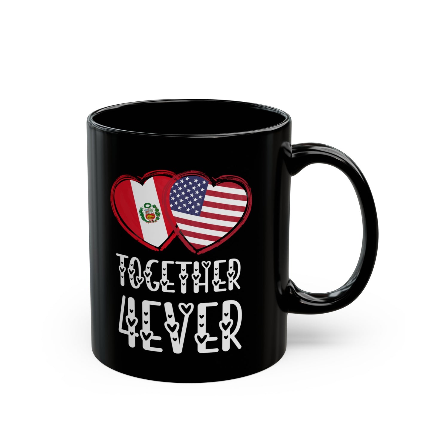 Peru USA Valentines Gift Flag Heart Peruvian American Together 4ever Black Mug (11oz, 15oz)