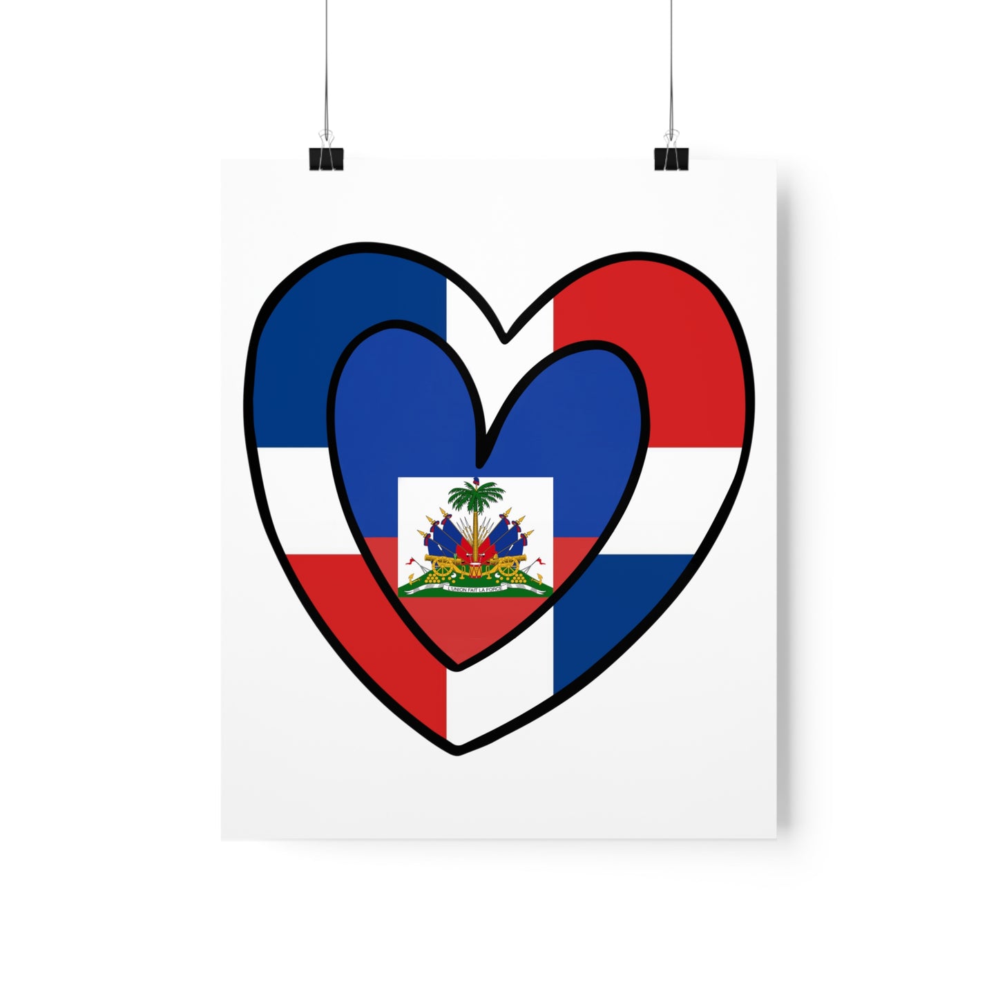 Dominican Haitian Flag Inner Heart DR Republic Haiti  Premium Matte Poster