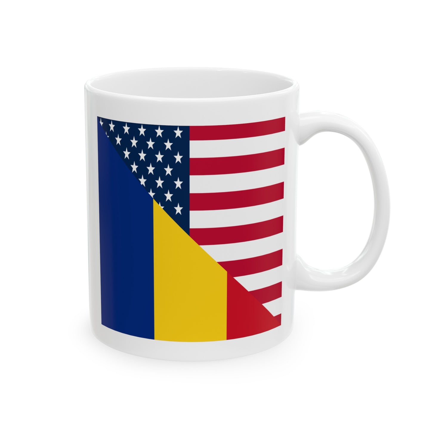 Romania American Flag Half Romanian USA Ceramic Mug 11oz, 15oz Cup