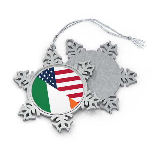 Irish American Flag Half Ireland USA Pewter Snowflake Ornament