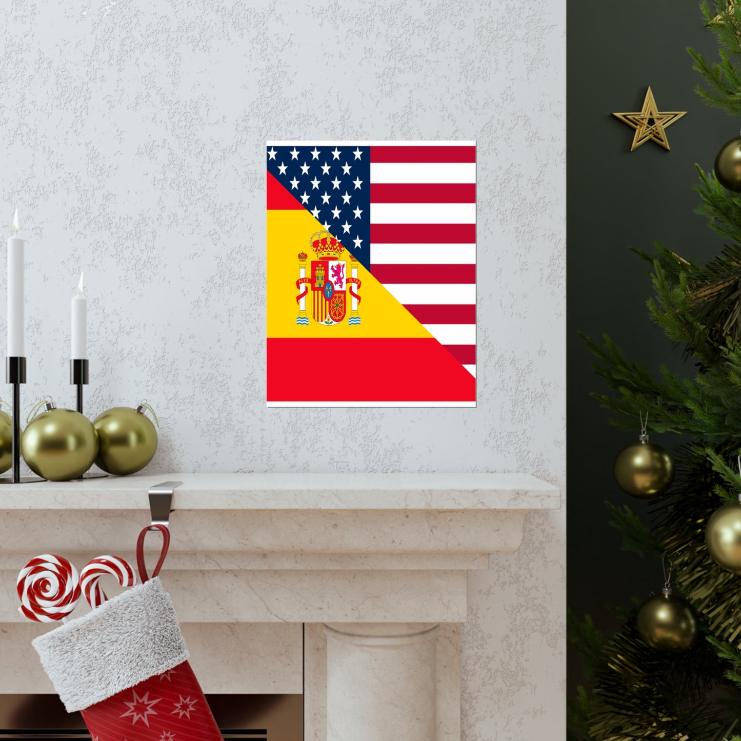 Spain American Flag Half Spanish USA Premium Matte Poster