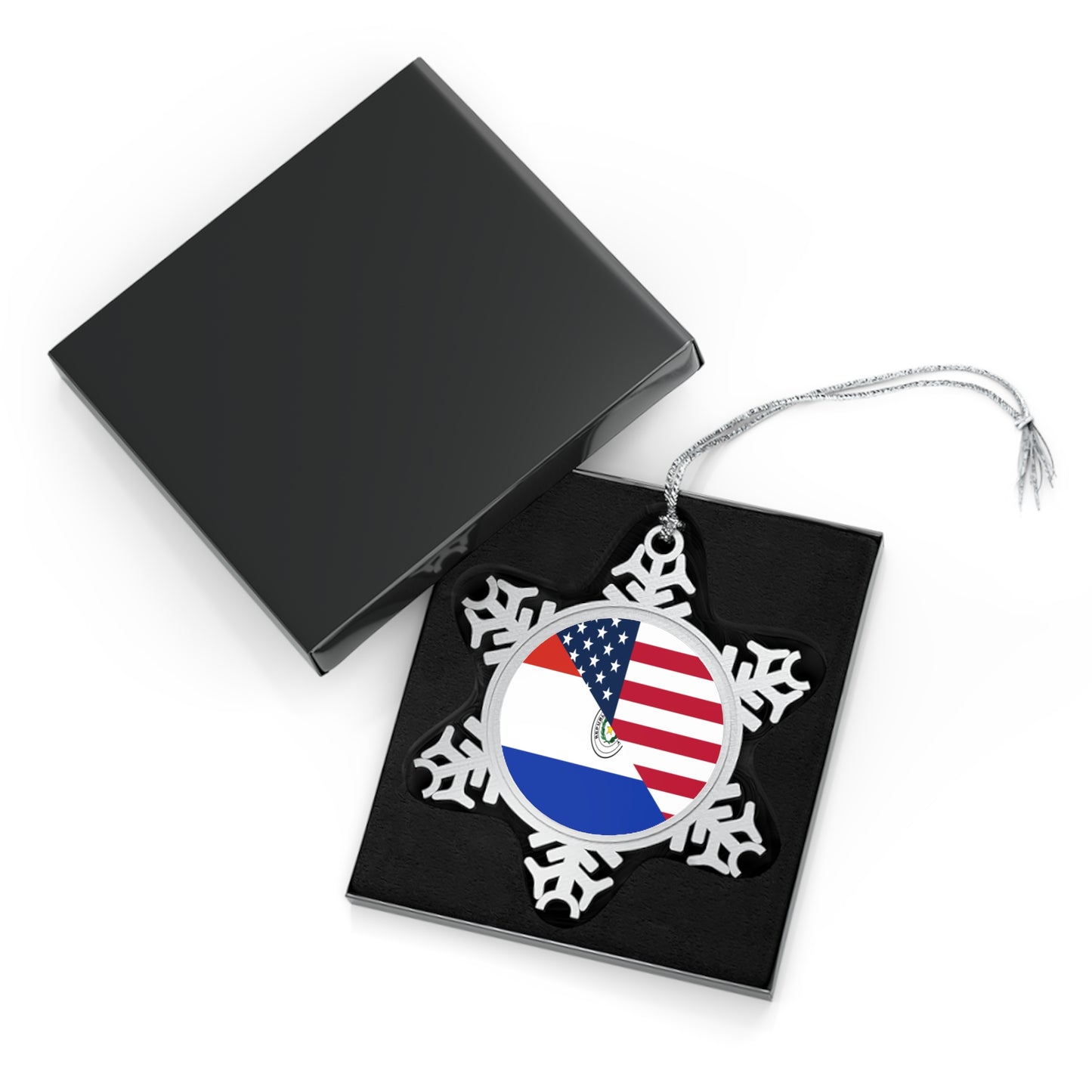 Paraguay American Flag Half Paraguayan USA Pewter Snowflake Ornament