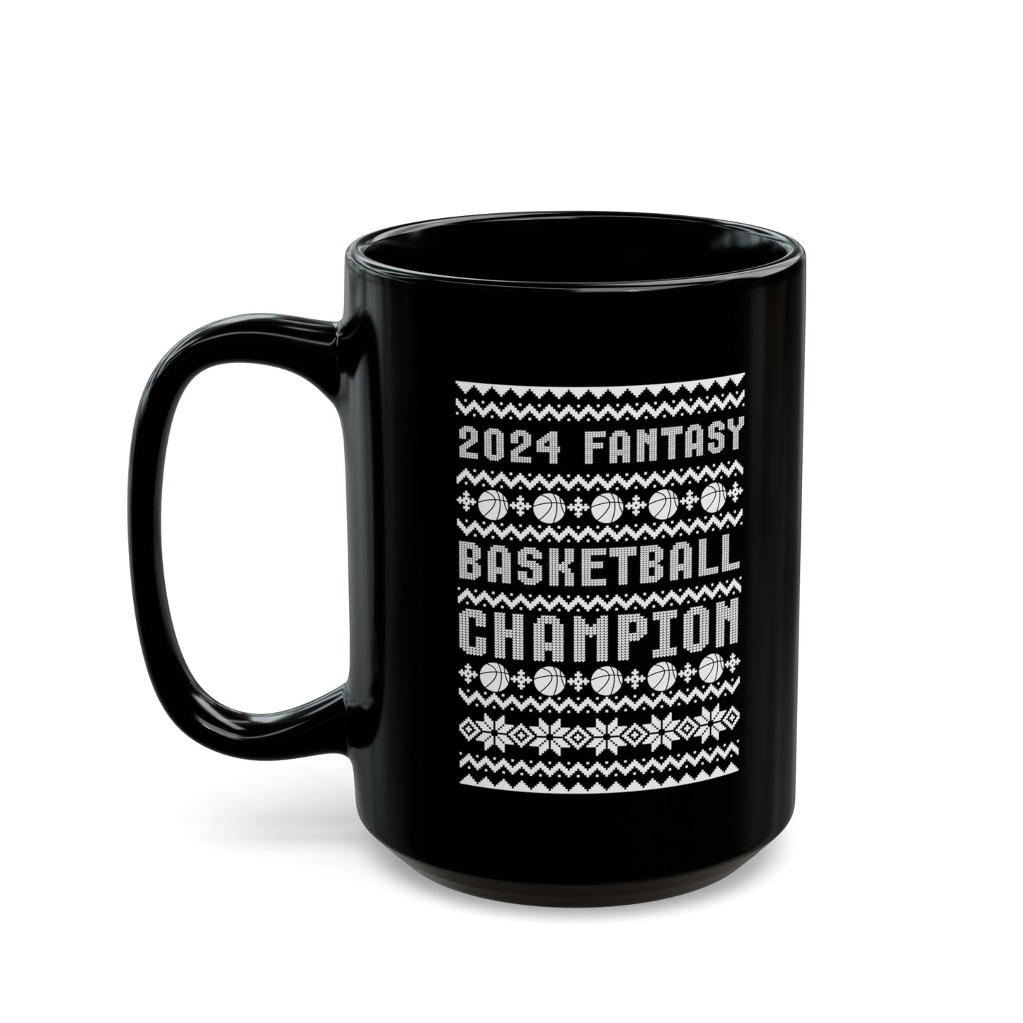 2024 Fantasy Basketball Champ Ugly Christmas Black Mug (11oz, 15oz)