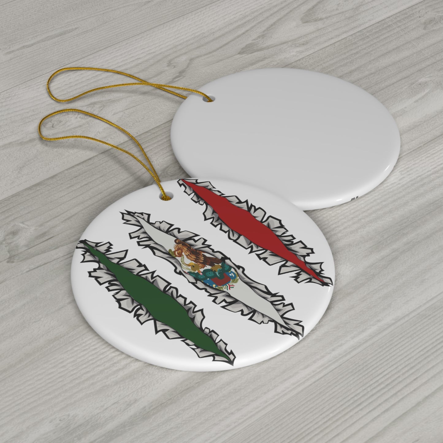 Slashed Mexican Flag | Mexico Ceramic Ornament | Christmas Tree Ornaments