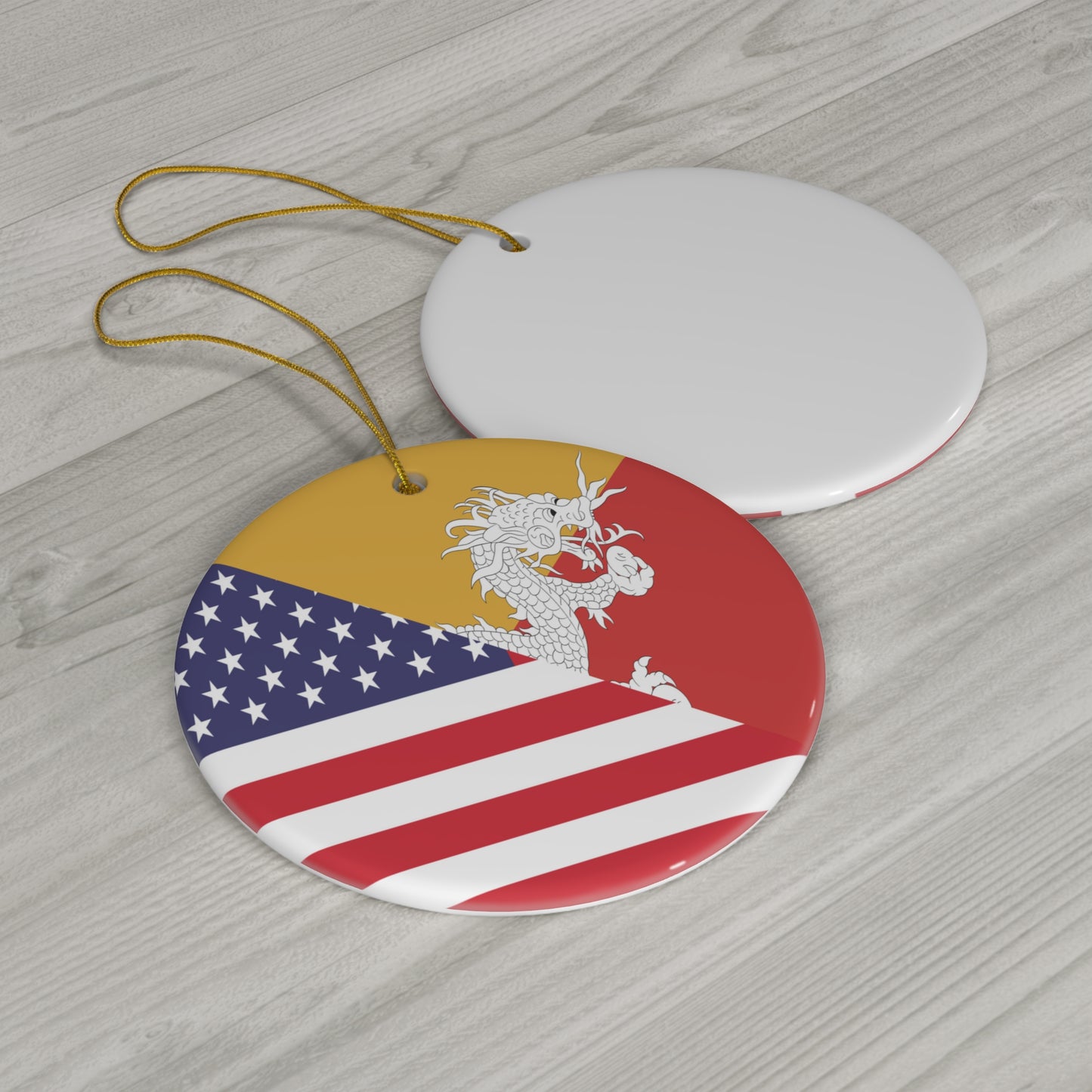 Bhutan American Flag Half Bhutanese USA Ceramic Ornament | Christmas Tree Ornaments