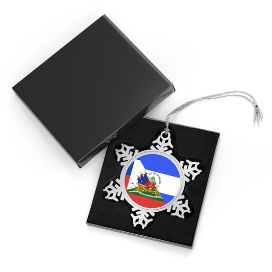 Haiti Nicaragua Flag | Half Haitian Nicaraguan Pewter Snowflake Ornament