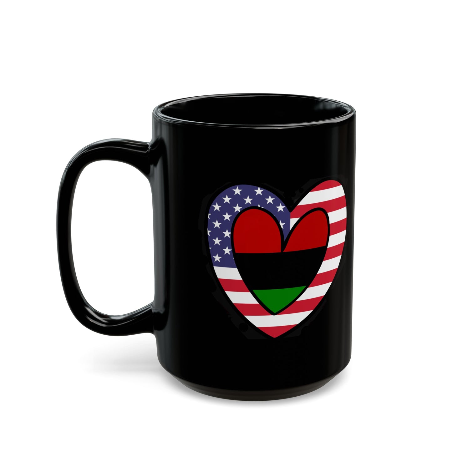 American Pan African Flag Inner Heart USA Black Black Mug (11oz, 15oz)