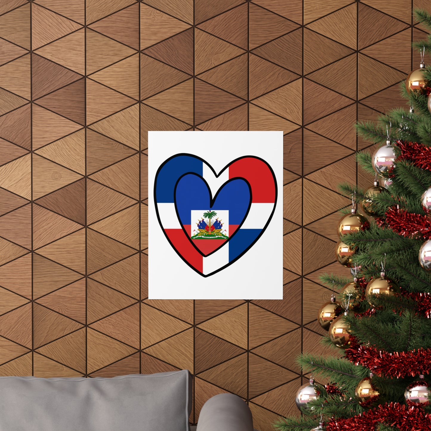 Dominican Haitian Flag Inner Heart DR Republic Haiti  Premium Matte Poster