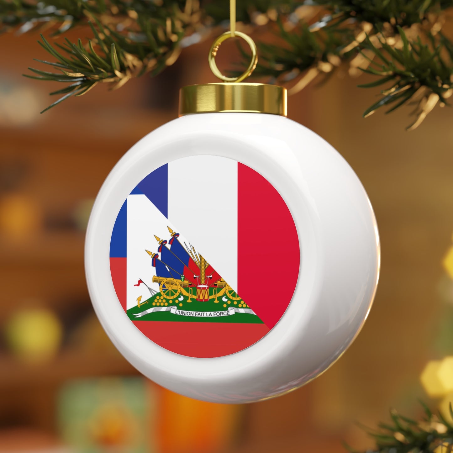 Haitian French Flag Half Haiti France Christmas Tree Ball Ornament