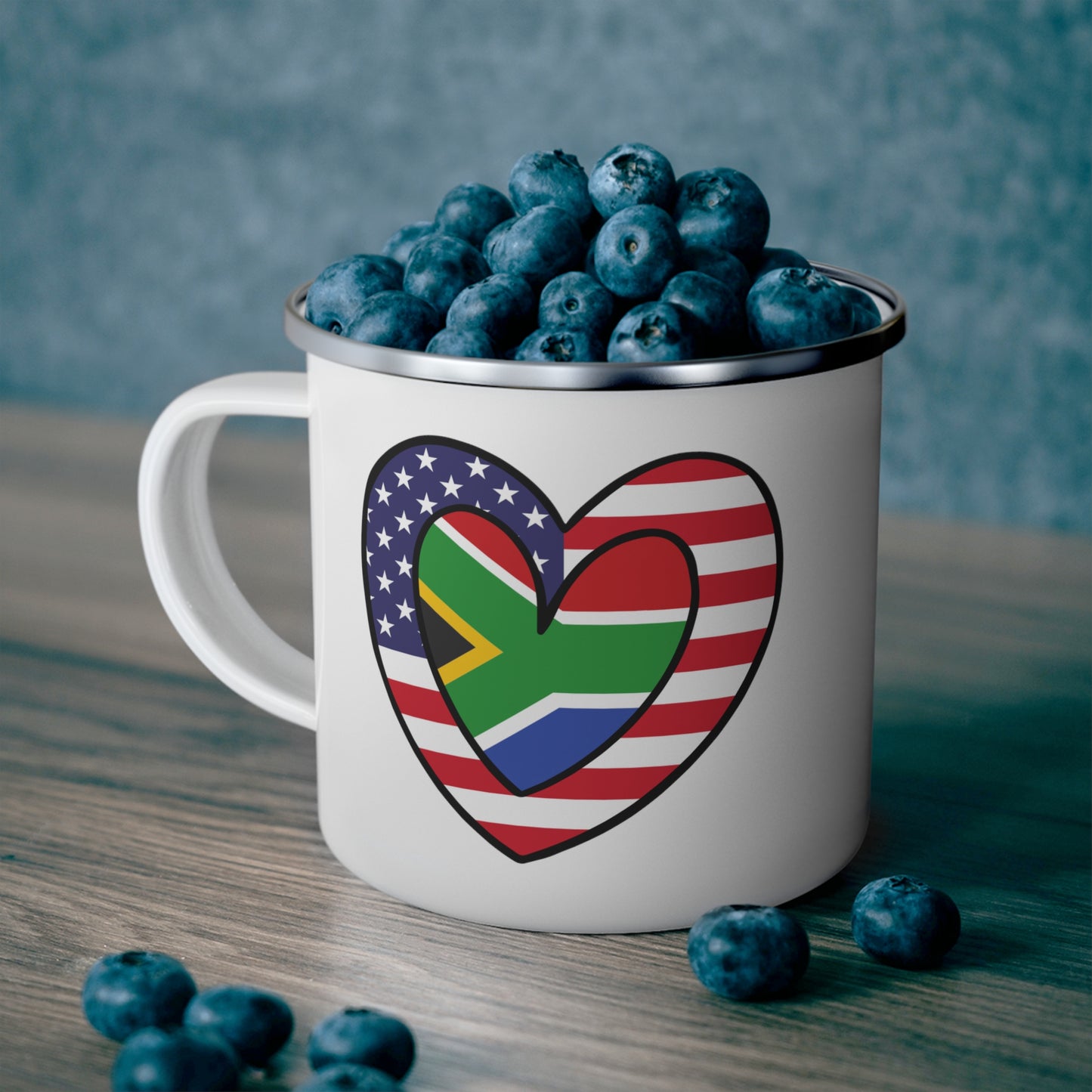 South African American Heart Valentines Day Gift Half Africa USA Flag 12oz Enamel Mug