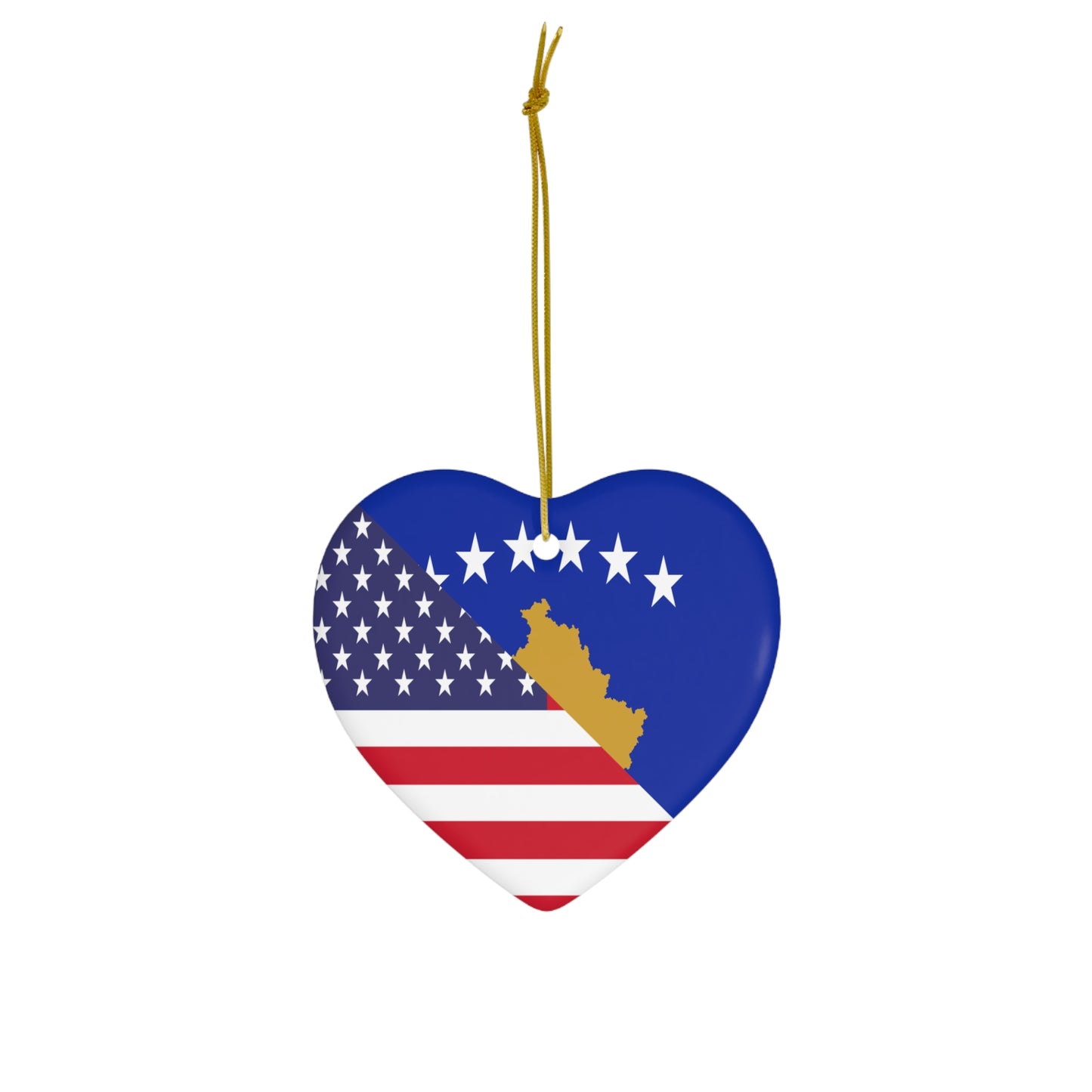 Kosovo American Flag Kosovar Ceramic Ornament | Christmas Tree Ornaments