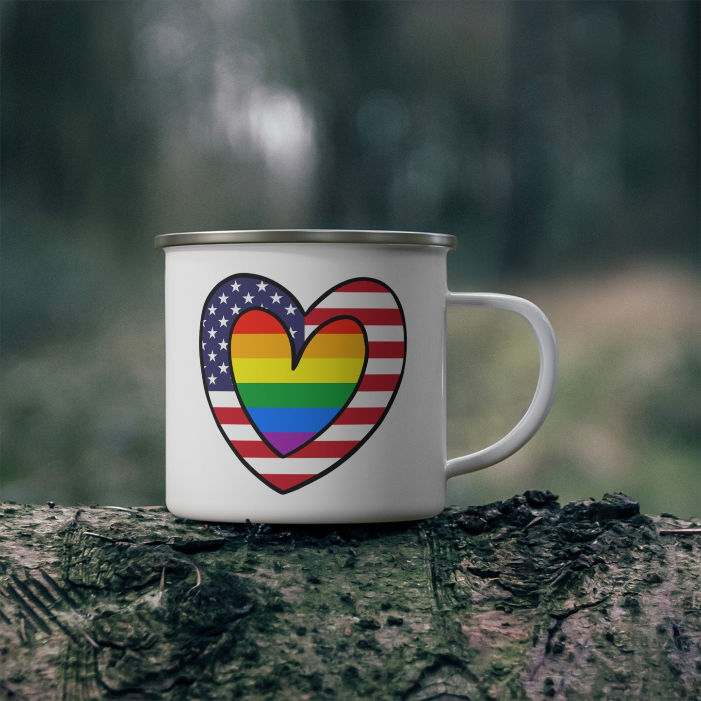 Rainbow American Flag Heart Pride Parade 12oz Enamel Mug