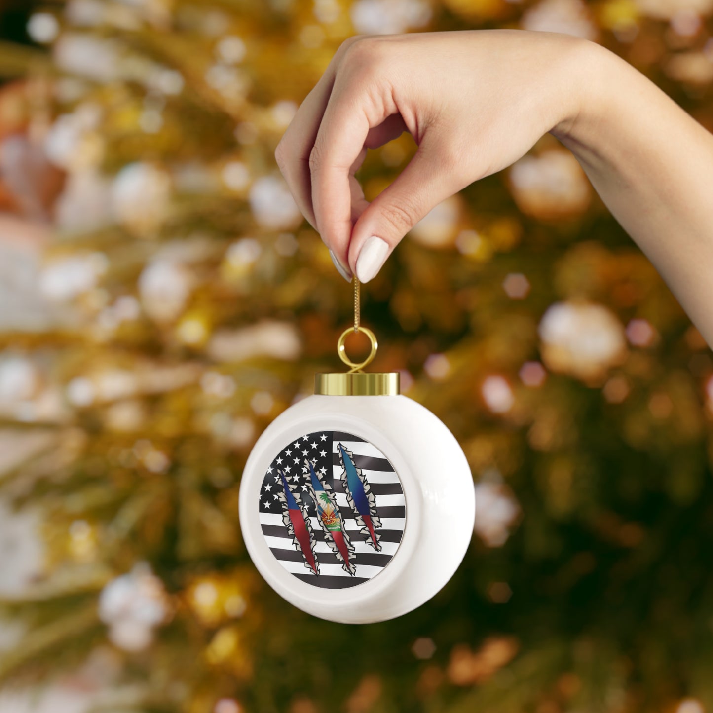 Slashed Haitian Flag | Haiti Christmas Tree Ball Ornament