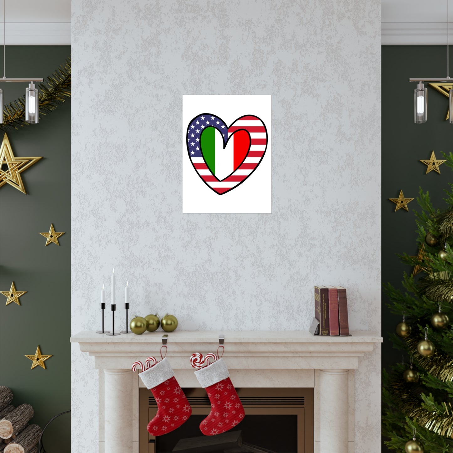 American Italian Flag Inner Heart USA Italy Premium Matte Poster