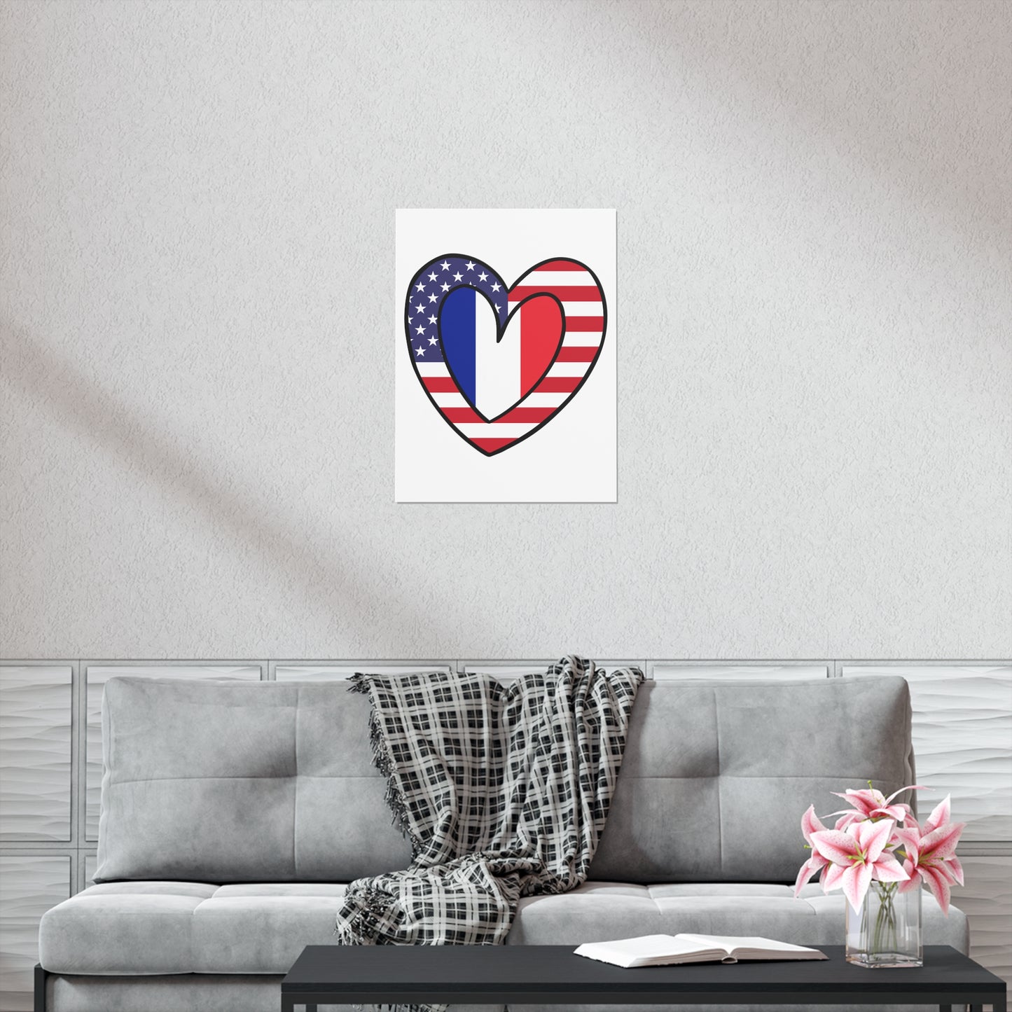 French American Heart Valentines Day Gift Half France USA Flag Premium Matte Poster