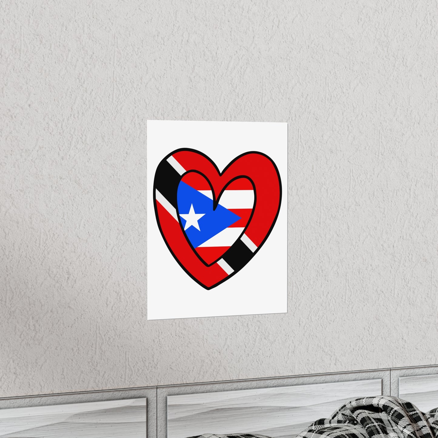 Puerto Rican Trini Heart Valentines Day Gift Half PR Trinidad Flag Premium Matte Poster