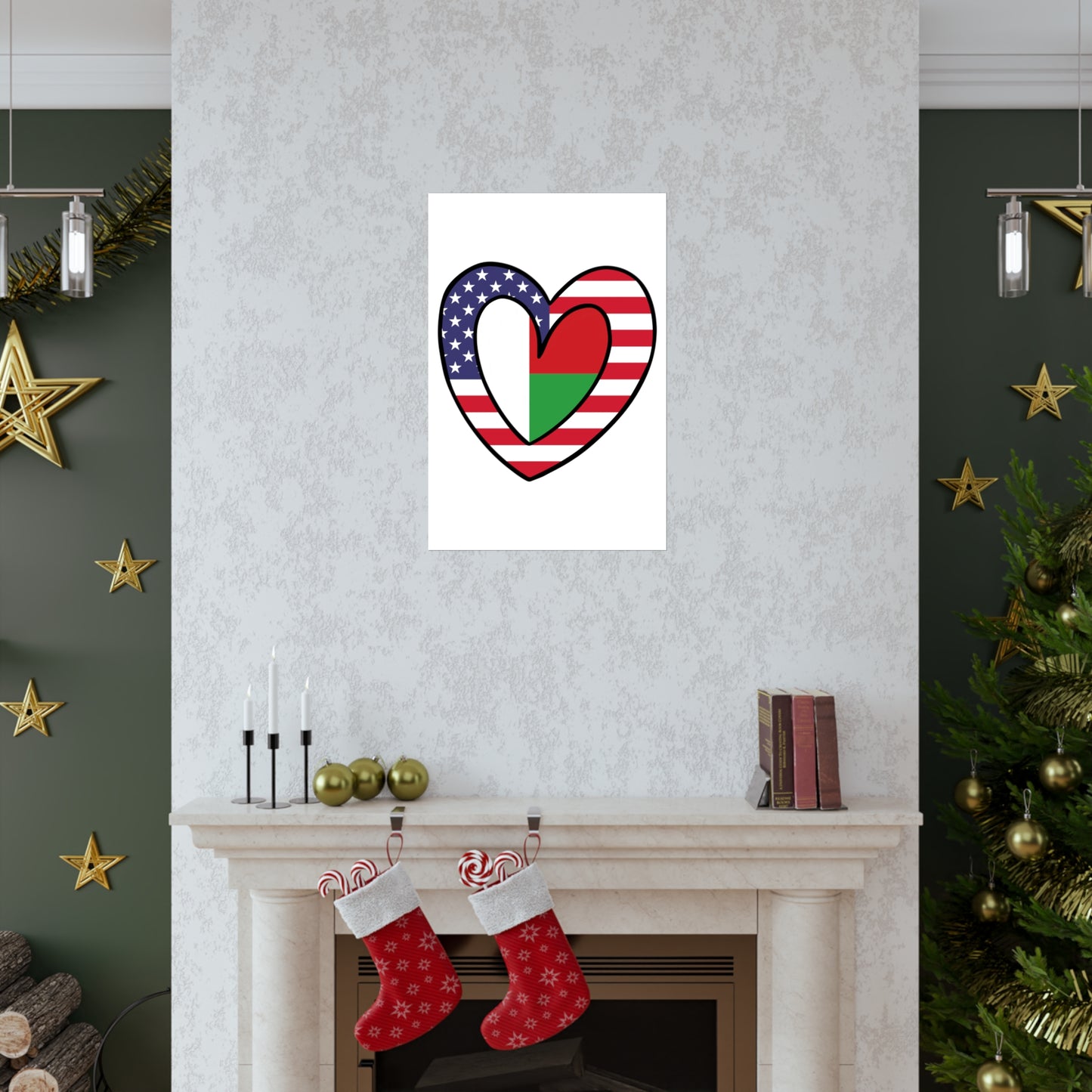 Madagascar American Heart Valentines Day Wedding Gift Half Madagascan USA Flag Premium Matte Poster