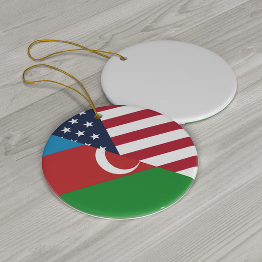 Azerbaijan American Flag USA Ceramic Ornament | Christmas Tree Ornaments