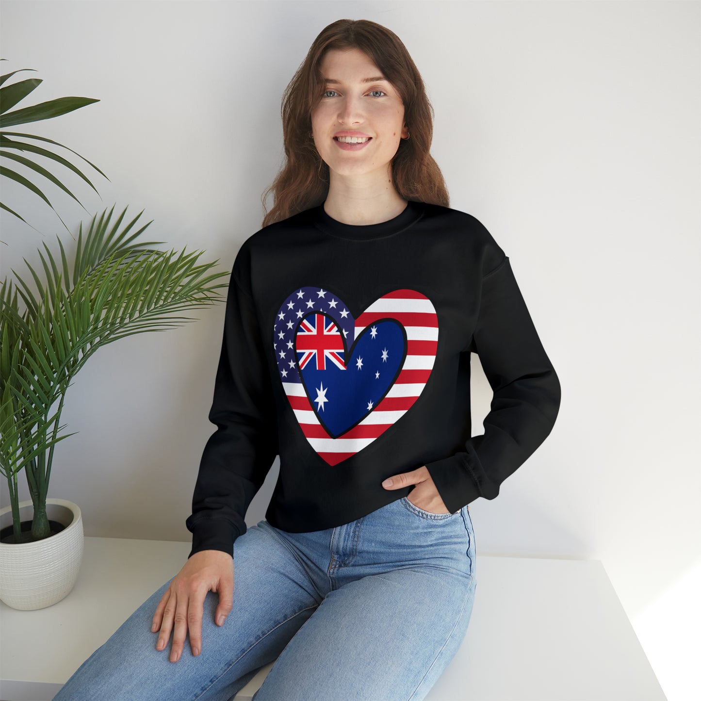 Australian American Heart Valentines Day Gift Half Australia USA Flag Unisex Sweatshirt