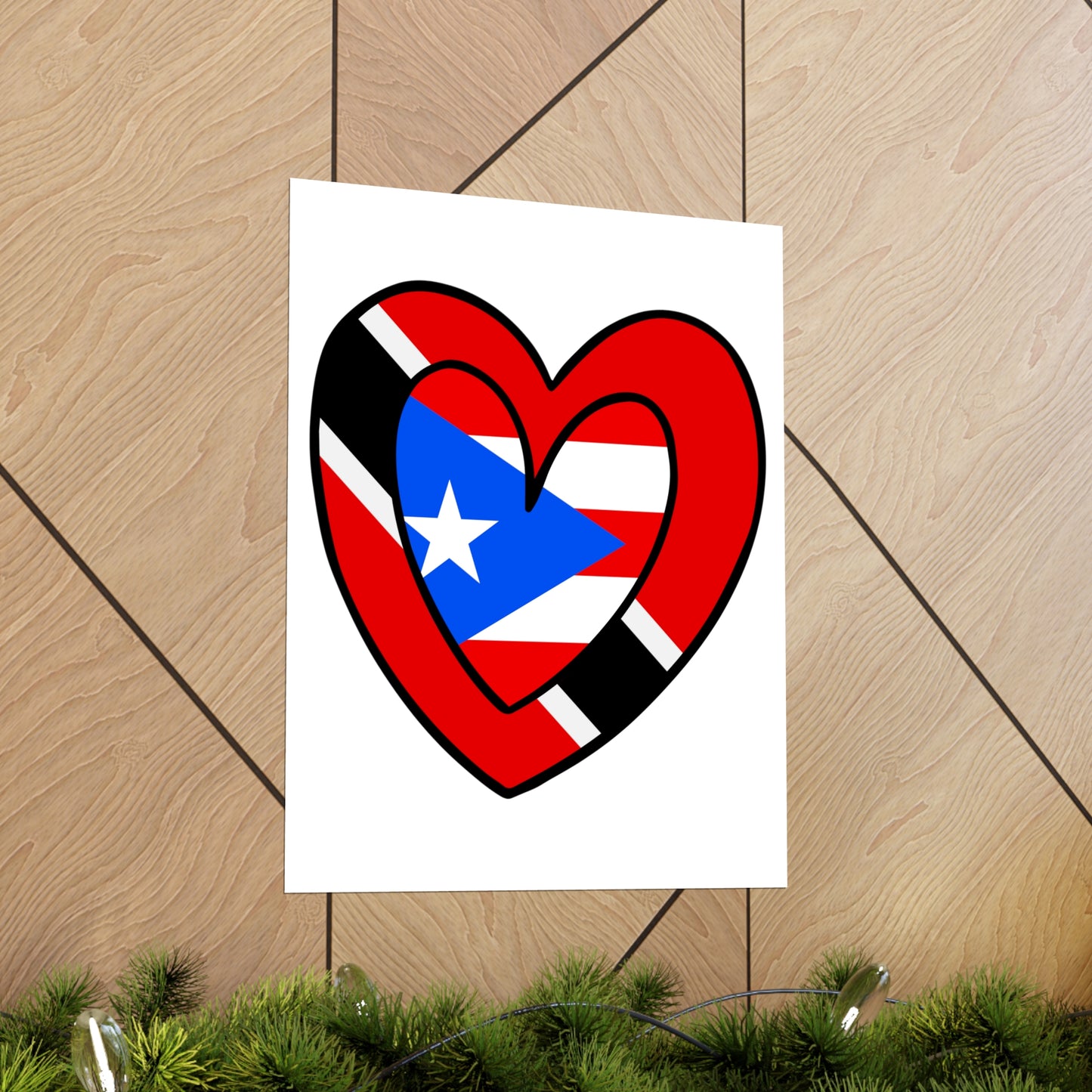 Puerto Rican Trini Heart Valentines Day Gift Half PR Trinidad Flag Premium Matte Poster