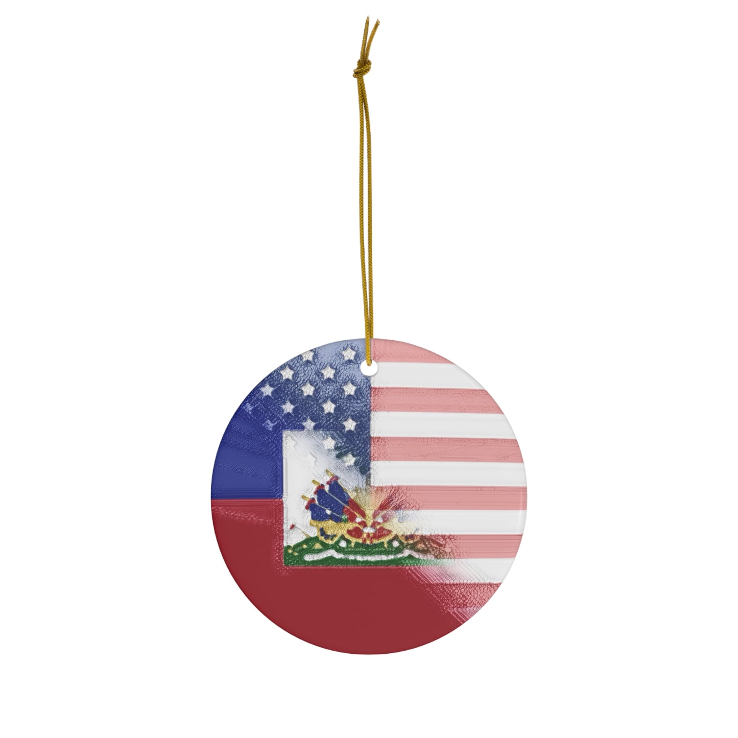 Haiti America Flag Painted | Half Haitian American Flag Ceramic Ornament | Christmas Tree Ornaments