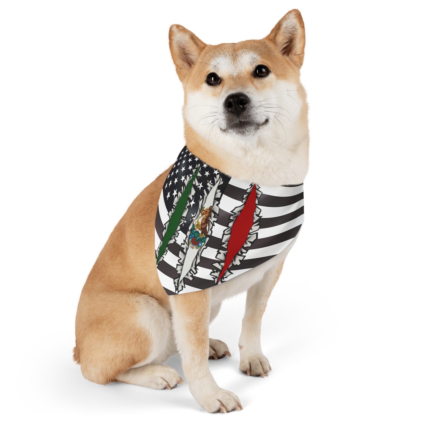 Mexican American Slashed Flag Pet Bandana Collar | USA US Mexico Dog Cat