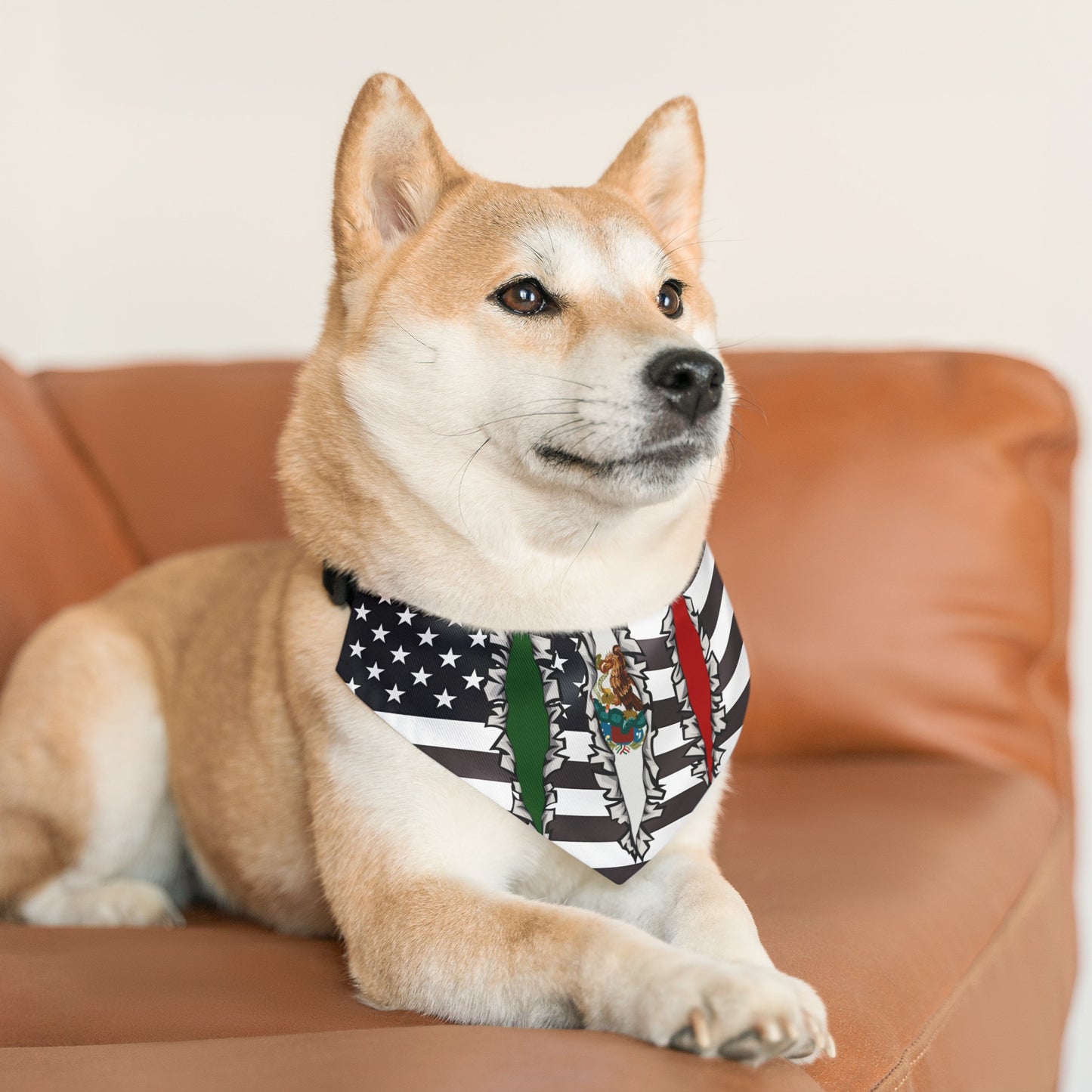 Mexican American Slashed Flag Pet Bandana Collar | USA US Mexico Dog Cat