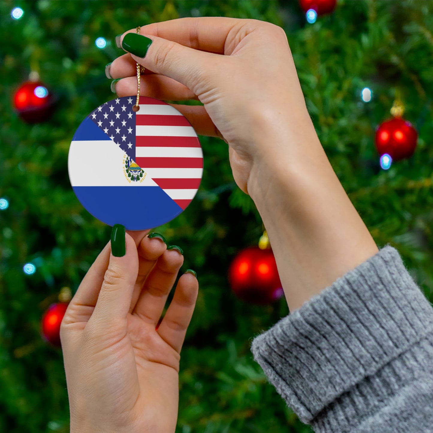 El Salvador American Flag USA Ceramic Ornament | Christmas Tree Ornaments