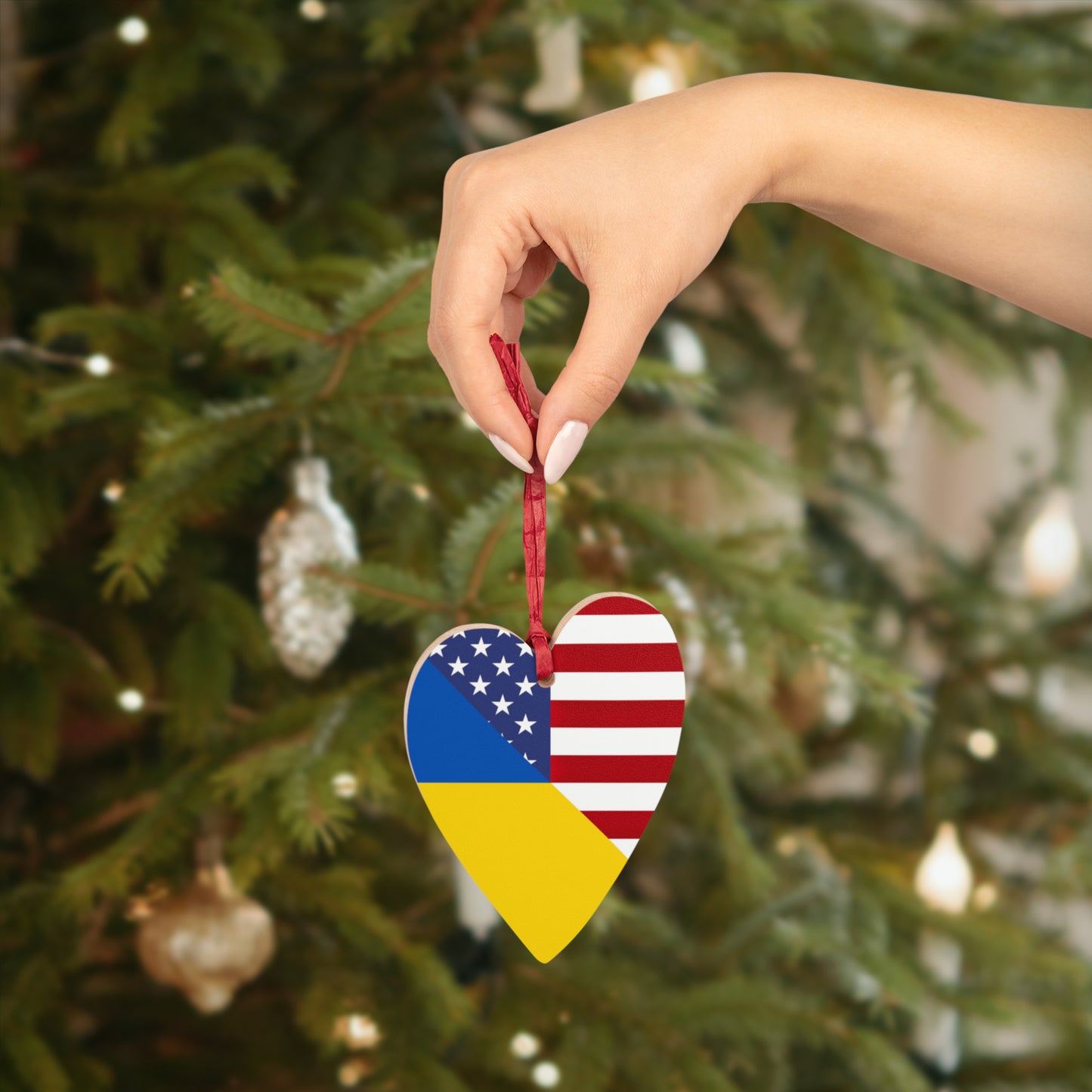 Ukrainian American Flag | Half Ukraine USA Wooden Ornament