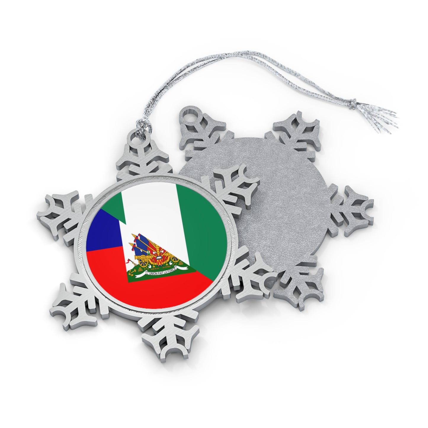 Haitian Nigerian Flag Half Haiti Nigeria Pewter Snowflake Ornament